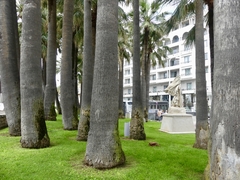 A small treed park lies in the center of the city